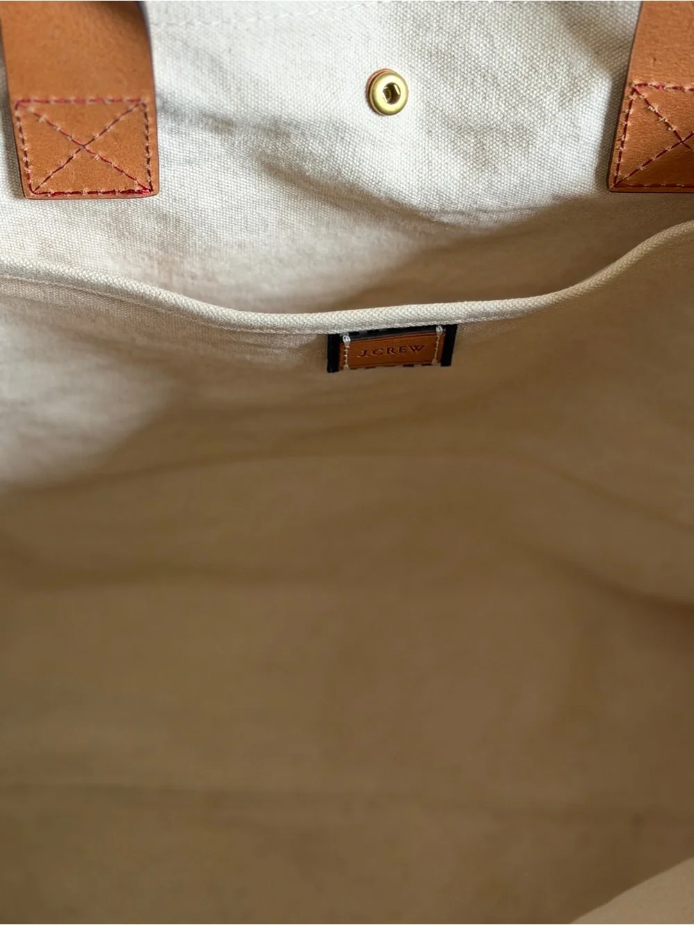 J. Crew Cream Canvas Tote with Tan Leather Handles
